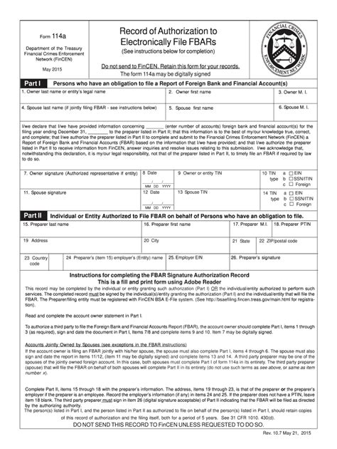 2015 2023 Fincen Form 114a Fill Online Printable Fillable Blank