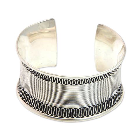 Womens Sterling Silver Wide Cuff Bracelet From Bali Sukawati Lace