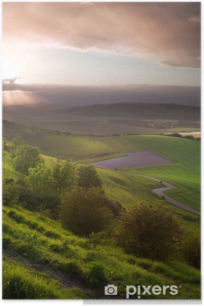 Beautiful English Countryside Landscape Over Rolling Hills Poster