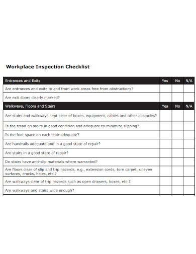 Free Workplace Inspection Checklist Samples Safety Hazard Vehicle