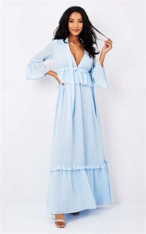 Icy Blue Maxi With Frill Detail And Tie True Decadence Silkfred