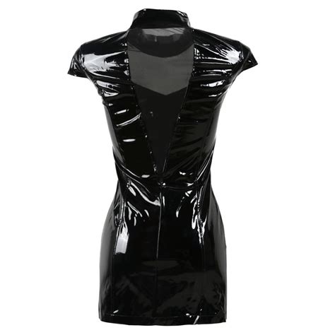 Womens Black Gothic Zip Wet Look Pu Vinyl Dress Pvc Leather Clubwear