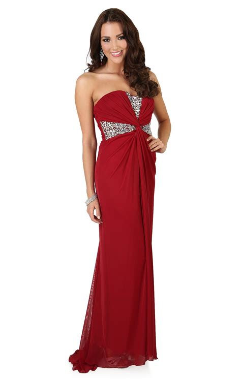 Strapless Long Dress With Chunky Stone Twisted Waist Strapless Long