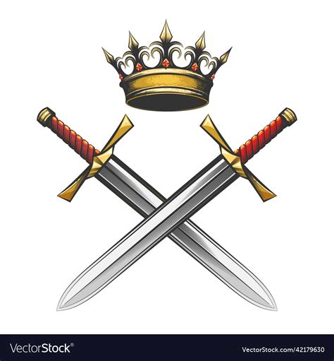 Crown And Swords Emblem Drawn In Engraving Style Vector Image