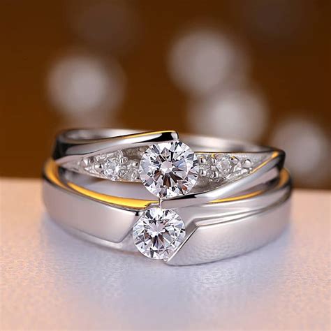 Cubic Zirconia Diamond Eternity Promise Rings For Couples Sterling