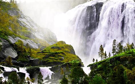 Majestic Falls Waterfalls Plants Green Mountain Hd Wallpaper Pxfuel