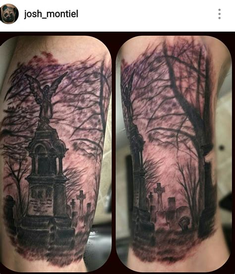 Realistic Custom Cemetery Tattoo By Josh Montiel At Valkyries Tattoo