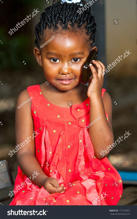 Close Portrait Cute African Girl Talking Stock Photo 171272561