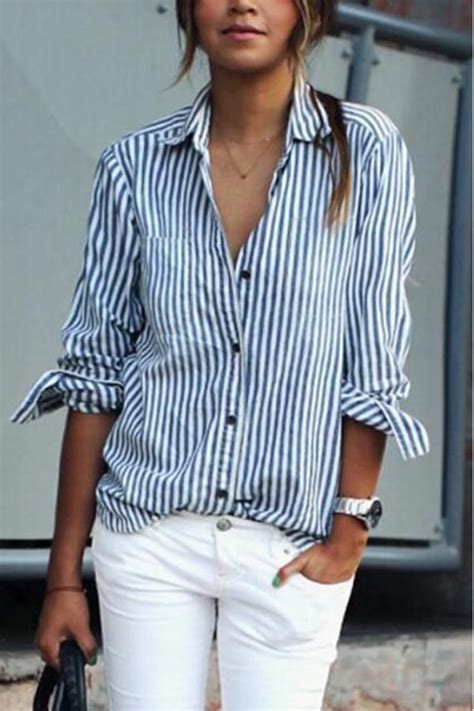 Sheinlove Long Sleeve Vertical Stripe T Shirt Striped Shirt Women Blouses For Women Vertical