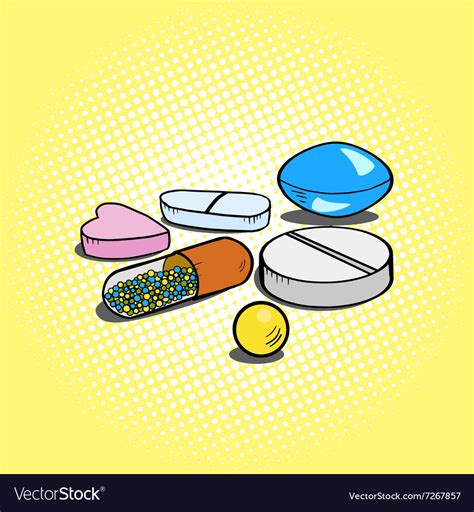 Pills Hand Drawn Pop Art Style Royalty Free Vector Image