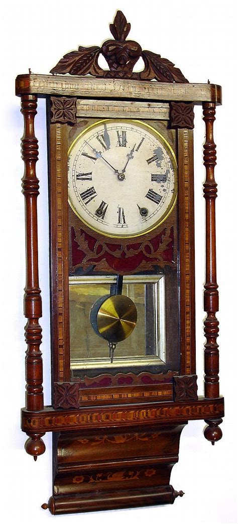 Anglo American Inlaid Wall Clock New Haven 8 Day