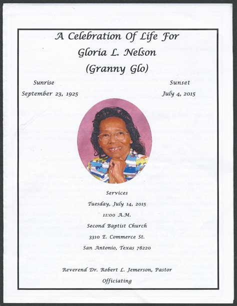Funeral Program For Gloria L Nelson Granny Glo July 14 2015