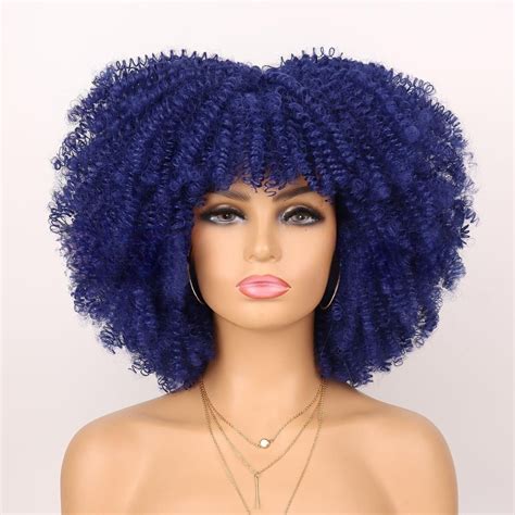 curly afro wig with bangs for black women short kinky curly wig synthetic hair ebay
