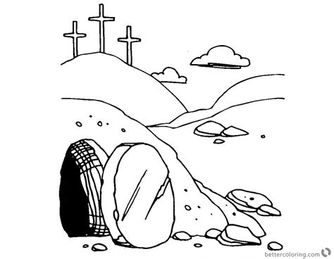 He Is Risen Coloring Pages Empty Tomb Line Art Of Easter Free