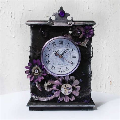 Black And Purple Altered Clock Clock Mantel Clock Purple