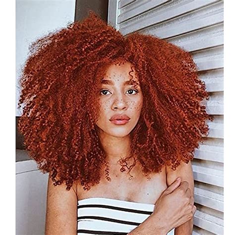 Orange Wigs Short Curly Afro Wig With Bangs For Black Women Kinky Curly