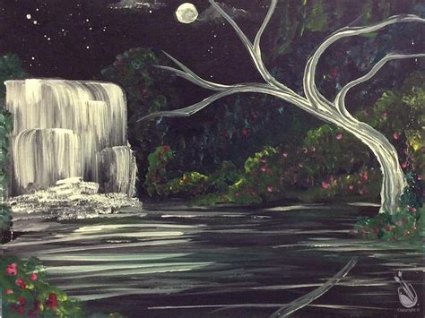 How To Paint Waterfall By Moonlight Painting Canvas Art Painting