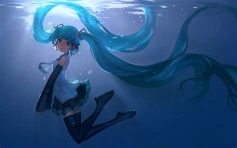 Download Wallpapers Vocaloid Hatsune Miku Underwater Blue Hair For