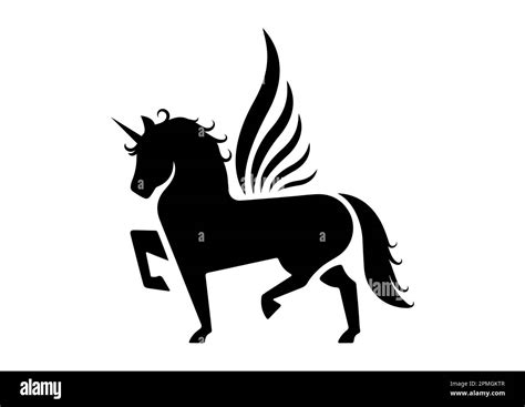Pegasus Icon Flat Design Vector Black Silhouette Of Pegasus Stock