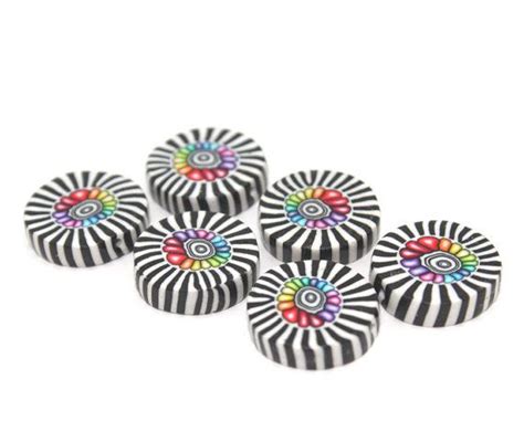 Round Flat Beads With Black And White Stripes Polymer Clay Etsy