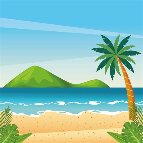 Paisaje De Dibujos Animados De Playa Hermosa 657284 Vector En Vecteezy