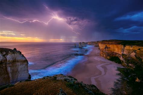 Australia Sea Beach Rock Sky Storm The Storm Lightning Hd
