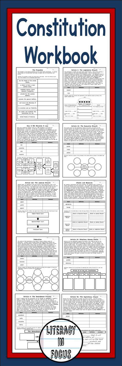 Constitution Worksheets Constitution Workbook Homeschool Social