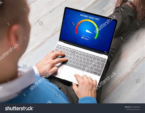 Man Checking Internet Connection Speed On Stock Photo 1970005069