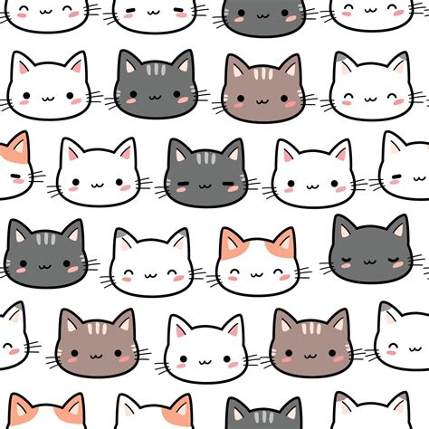 Cute Cat Kitten Head Cartoon Doodle Seamless Pattern Vector Art
