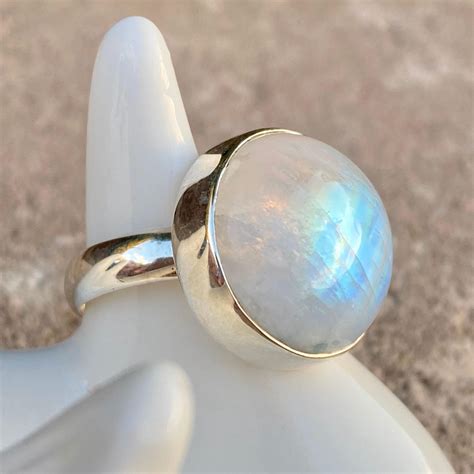 Natural Rainbow Moonstone Ring Sterling Silver Moonstone Statement