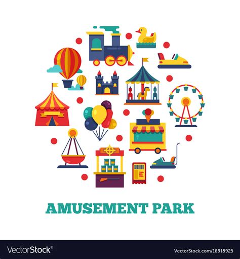 Amusement Park Icons Round Concept Royalty Free Vector Image