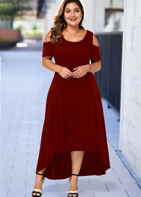 Cold Shoulder Plus Size High Low Dress Rosewe Usd