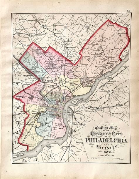 County And City Of Philadelphia Atlas Map Original 1872 Hand Etsy