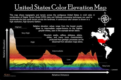 Usa Color Elevation Map Contiguous States With Instant Download Etsy