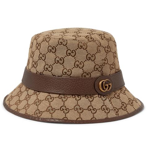 Brown Leather Trimmed Monogrammed Canvas Bucket Hat Gucci In 2021