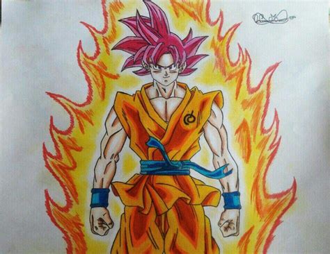 At the end add some color with prismacolor verithin colored pencil for skin. Drawing Goku SSJ God | DragonBallZ Amino