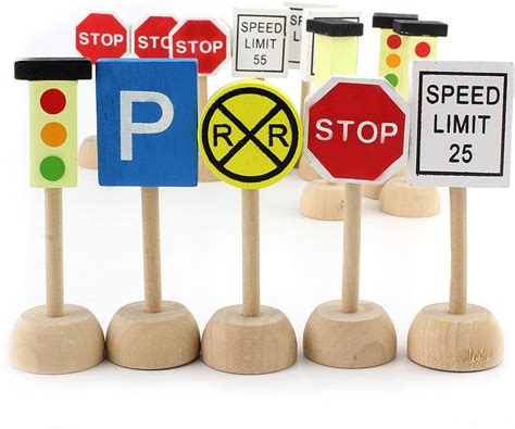 Buy Kids Wooden Street Signs Playset 14 Piece Set Wood Traffic Signs