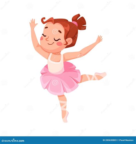 Cute Ballerina Girl In Pink Tutu Skirt And Pointe Shoes Dancing Ballet