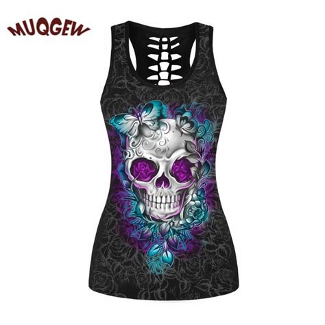 Buy Skull Clothing Butterfly Skull Printed Women Sleeveless Vest Camiseta