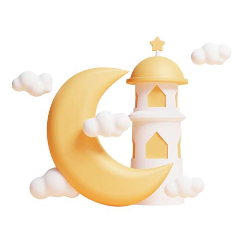 Free 3d Ramadan Moon With Mosque And Cloud Or 3d Ramadan Object