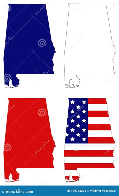 Alabama Map With Usa Flag State Of The United States Stock Vector