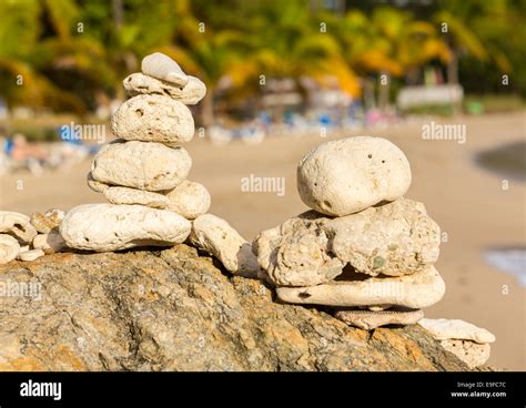 Stack Of Pebbles By Ocean Seaside Stock Photo Alamy
