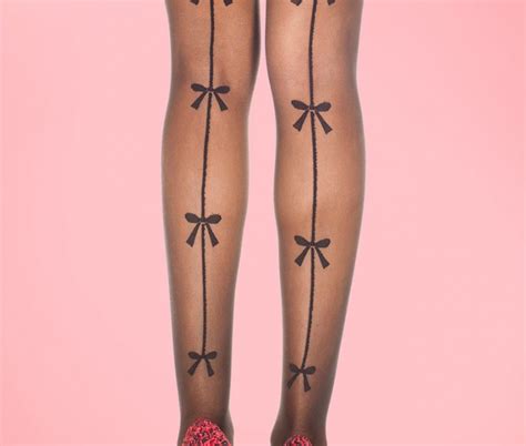 50s Back Seam Bow Tights In Black Vintagechick Net