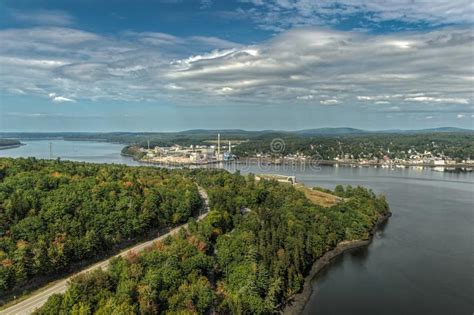 Downtown Bucksport Maine And Fort Knox State Historic Site Stock Photo