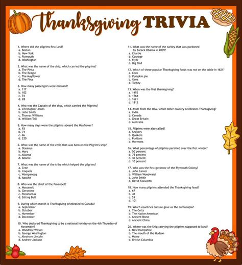 The Thanksgiving Trivia Is Shown With An Image Of A Turkey Pumpkins
