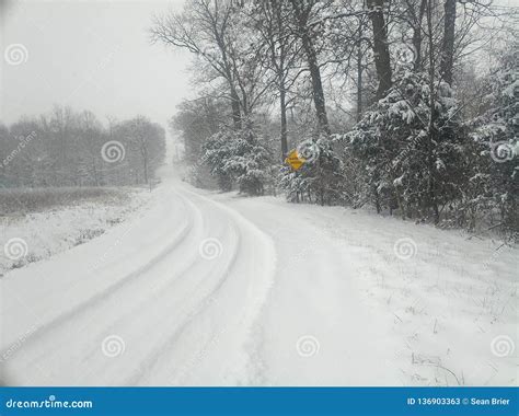Pretty Country Winter Scenery During Snowstorm Stock Image Image Of