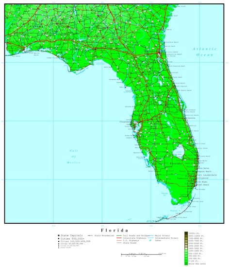 Florida Elevation Map Free Map Vector