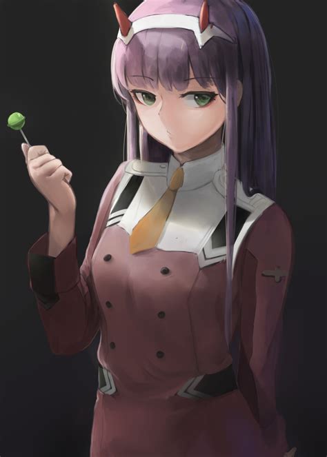 safebooru 1girl absurdres arm at side breasts candy darling in the franxx food green eyes grey