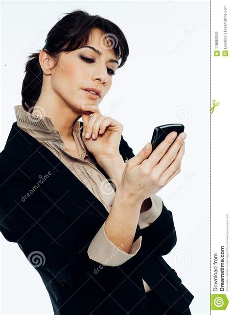 Young Business Woman Chatting With A Smartphone Stock Image Image Of Fashion Business 118680299