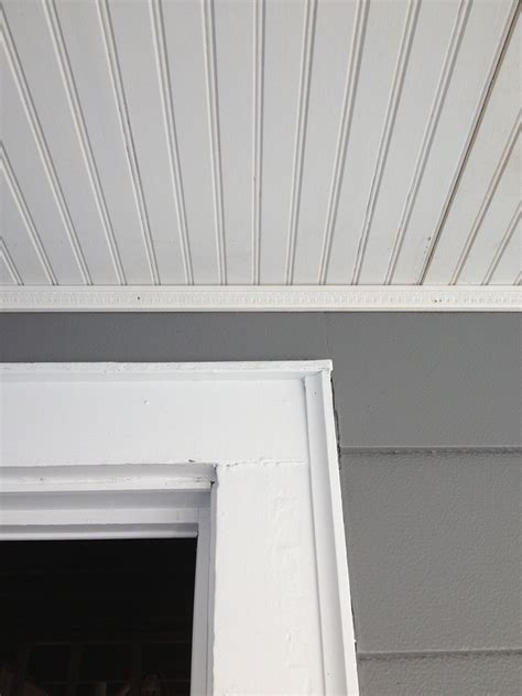 Beadboard ceiling panels hallway ceiling porch ceiling covering popcorn ceiling faux beams. Beadboard porch ceiling with decorative trim. | Ceiling ...